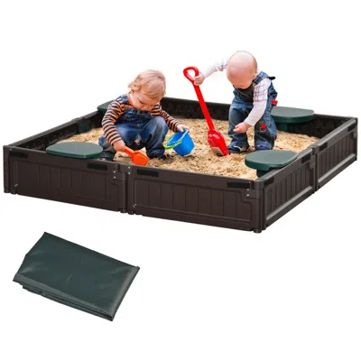 Wetego Kids Outdoor Sandbox With Cover, Easy Assembly, Durable Garden Bed For Backyard Fun, Brown