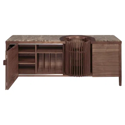 Pre-owned Wewood Walnut And Marble Sideboard Credenza In Brown