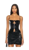 Weworewhat Faux Patent Leather Peplum Corset Top In 블랙