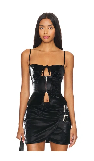 Weworewhat Faux Patent Leather Peplum Corset Top In 블랙