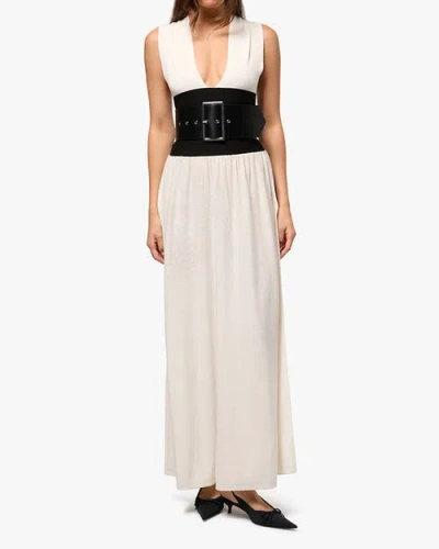Weworewhat Belted Midi Dress In Ivory/black