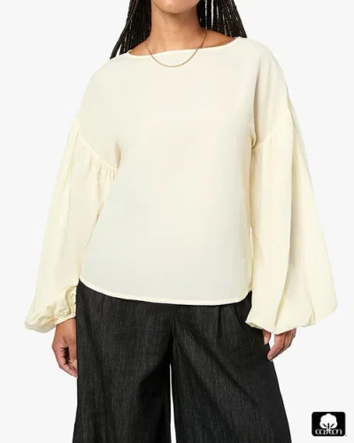 Weworewhat Billow Sleeve Boat Neck Top In Ivory