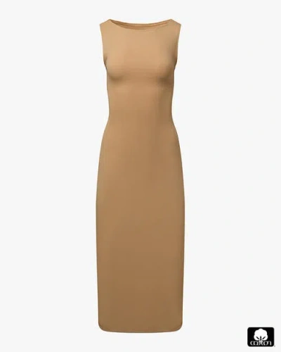 Weworewhat Boat Neck Midi Dress In Beige