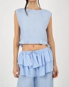 Weworewhat Boat Neck Ruffle Top In Blue