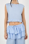 Weworewhat Boat Neck Ruffle Top In Blue