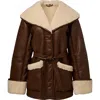 Weworewhat Vegan Leather Bonded Faux Fur Jacket In Brown In Brown/ivory