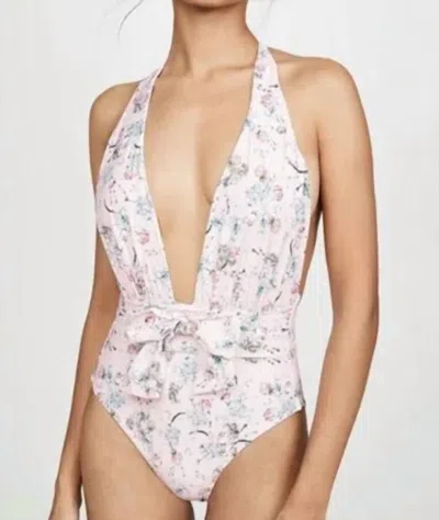 Weworewhat Brooklyn Floral Halter One Piece Swimsuit In Pink