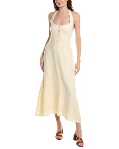 Weworewhat Button Front Linen-blend Maxi Dress In Beige