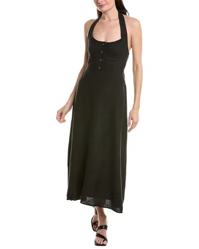 Weworewhat Button Front Linen-blend Maxi Dress In Black