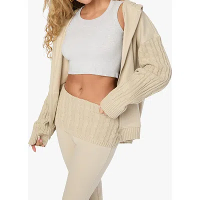 Weworewhat Cable Knit Sleeve Zip Up Hoodie In Taupe