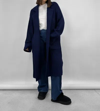 Weworewhat Chunky Collared Knit Cardigan Coat In Dark Blue