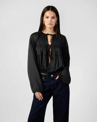 Weworewhat Cocoon Sleeve Front Tie Top In Black