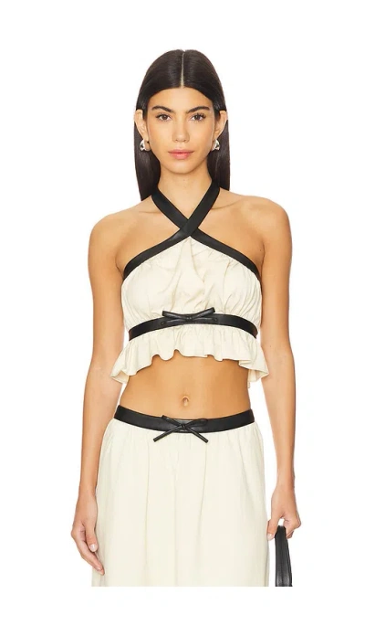 Weworewhat Criss Cross Halter Top In Wood Ash & Black