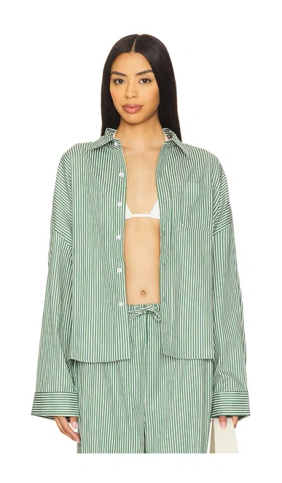 Weworewhat Cropped Button Front Shirt In Fern Multi