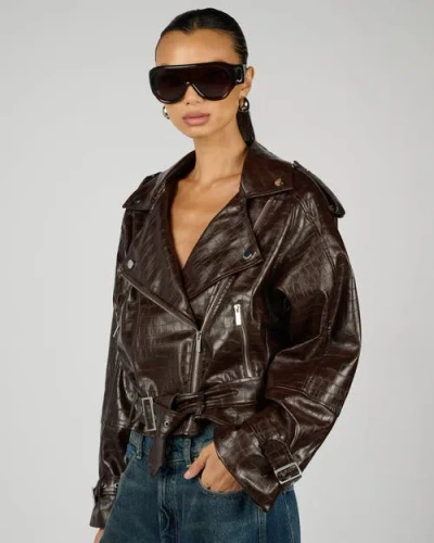 Weworewhat Cropped Moto Jacket In Brown