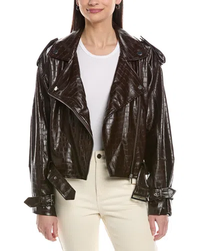 Weworewhat Cropped Moto Jacket In Brown