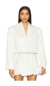 Weworewhat Cropped Satin Blazer In 象牙白