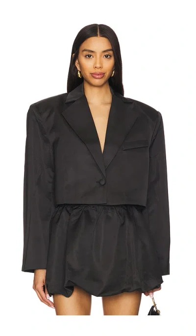 Weworewhat Cropped Satin Blazer In 黑色