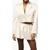 Weworewhat Cropped Satin Blazer In Ivory