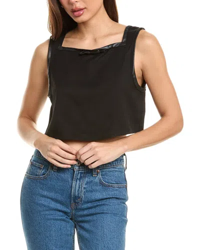 Weworewhat Cropped Square Neck Linen-blend Top In Black