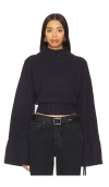 Weworewhat Strick Cropped Turtle Neck In Navy