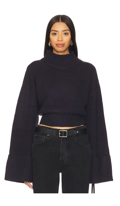 Weworewhat Strick Cropped Turtle Neck In Navy