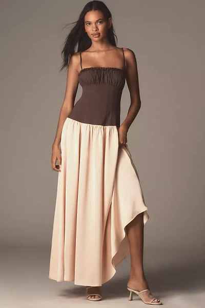Weworewhat Drop-waist Corset Maxi Dress In Brown
