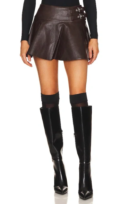 Weworewhat Faux Leather Buckle Mini Skort In Dark Patina & Black Sherpa