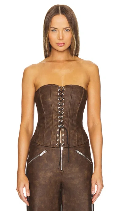 Weworewhat Faux Leather Lace Front Corset In Patina Dark Brown