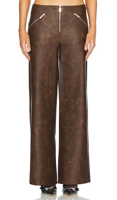 Weworewhat Faux Leather Zipper Fly Pant In Patina Dark Brown