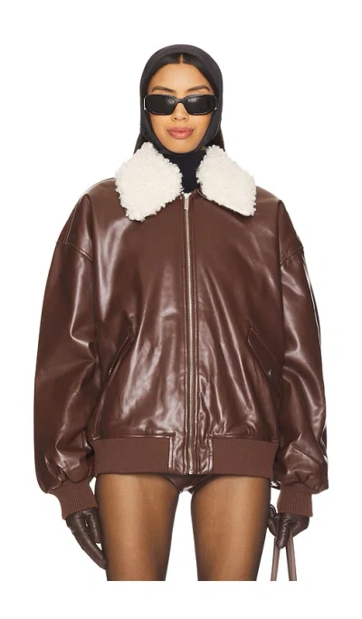 Weworewhat Faux Sherpa Collar Bomber Jacket In Brown