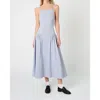 Weworewhat Flare Panel Linen-blend Midi Dress In Powder Blue