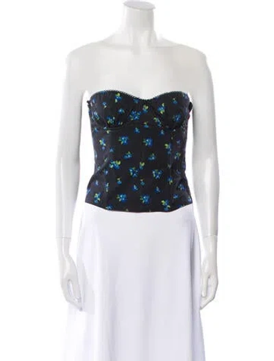 Pre-owned Weworewhat Floral Print Strapless Crop Top In Black