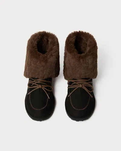 Weworewhat Fold Over Fur Bootie In Black/brown