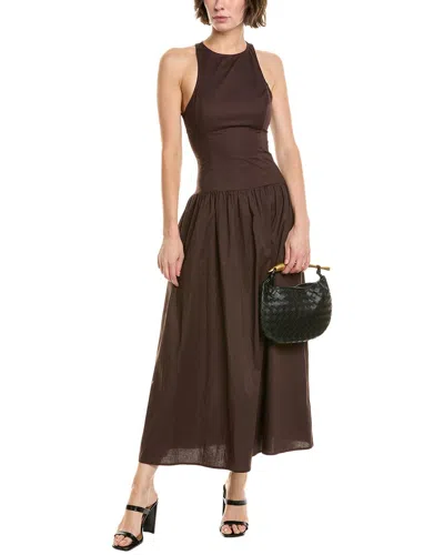 WEWOREWHAT WEWOREWHAT HALTER CORSET LINEN-BLEND MIDI DRESS