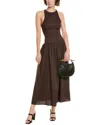 Weworewhat Halter Corset Linen-blend Midi Dress In Brown