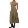 Weworewhat Halter Corset Linen-blend Midi Dress In Dark Grey