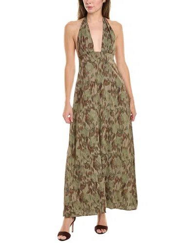 Weworewhat Halter Deep-v Maxi Dress In Green Multicolor