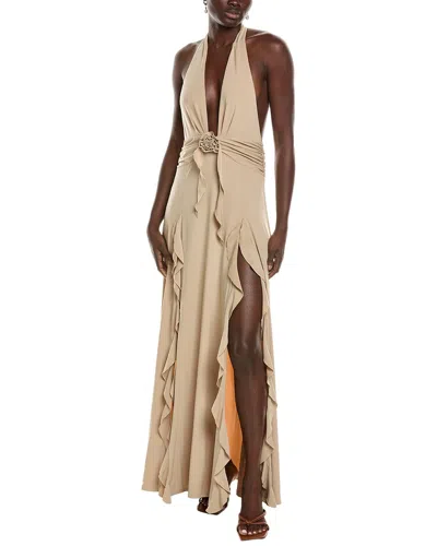 Weworewhat Halter Ruffle Maxi Dress In Brown | ModeSens