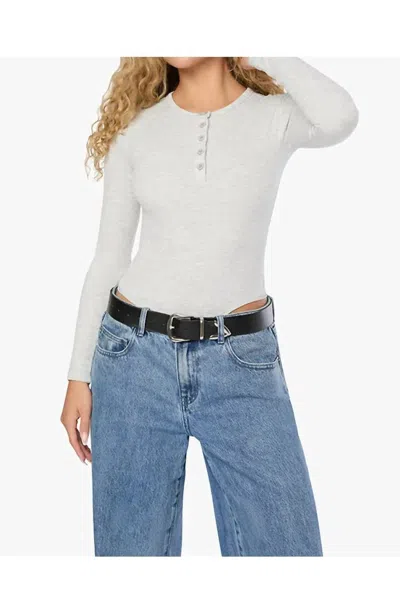 WEWOREWHAT HENLEY RIBBED LONG SLEEVE BODYSUIT IN HEATHER GREY