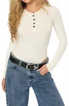 Weworewhat Henley Ribbed Long Sleeve Bodysuit In Off-white In White