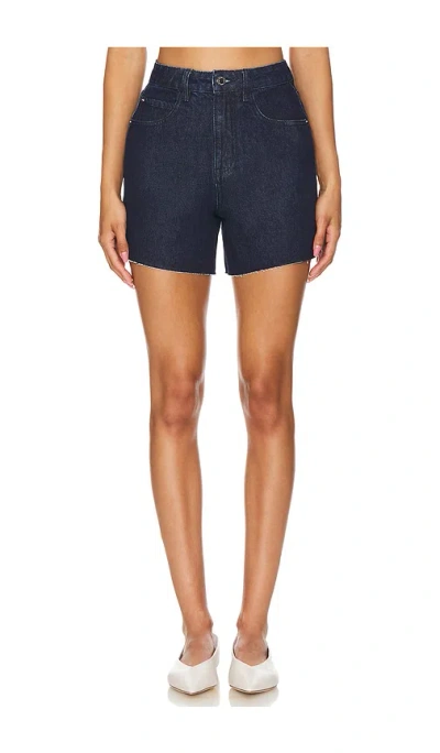 Weworewhat High Rise Flare Short In Raw Wash