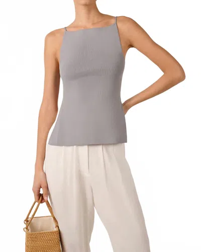 WEWOREWHAT HIGH STRAIGHT NECK TOP IN DUSTY BLUE