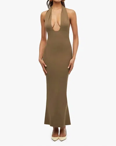 Weworewhat Knit Halter Maxi Dress In Olive Green