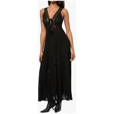 Weworewhat Lace Tie Front Midi Dress In Black