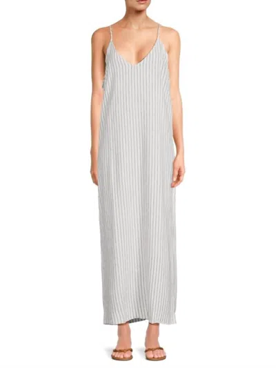 Weworewhat Linen Maxi Dress In Navy/white In Gray
