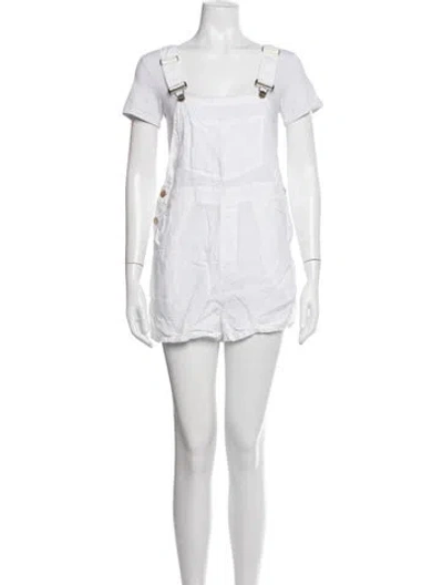 Pre-owned Weworewhat Linen Square Neckline Overalls In White