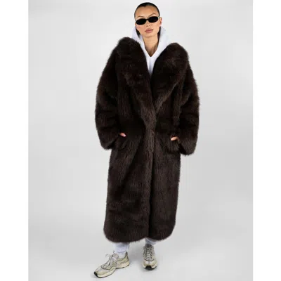 Weworewhat Long Faux Fur Jacket In Brown