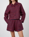 Weworewhat Long Sleeve Crop Button Down Shirt In Tr Red/dk Navy