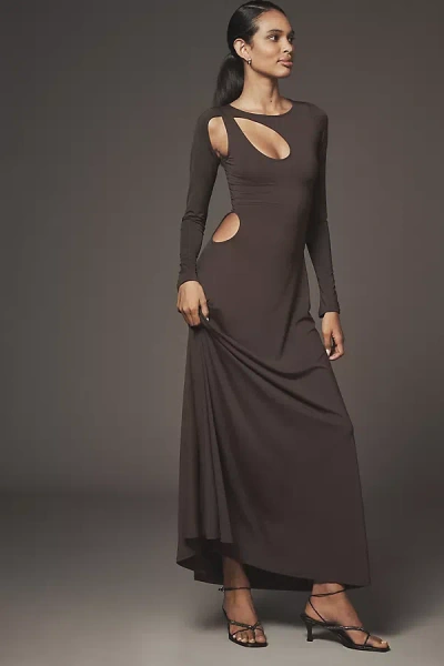 Weworewhat Long-sleeve Cut-out Maxi Dress In Brown
